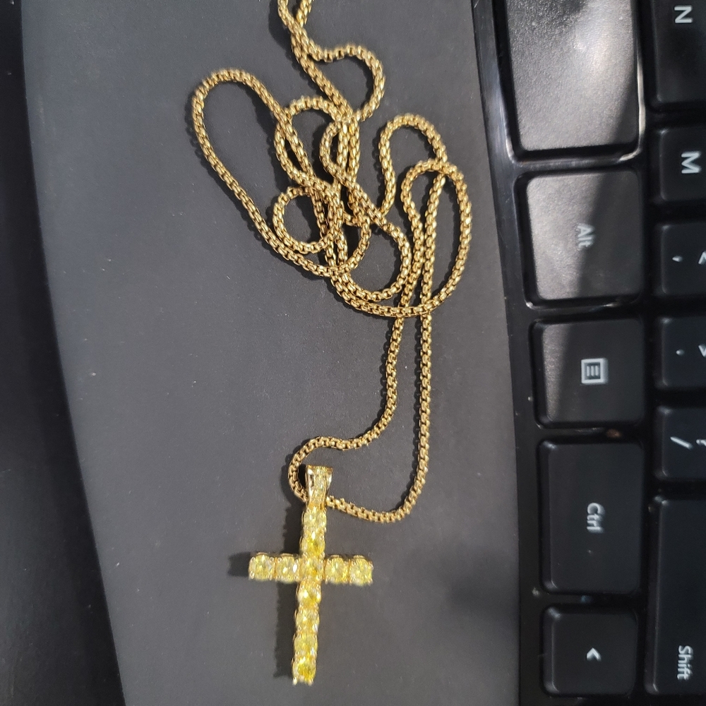 Gold cross Yellow diamonds